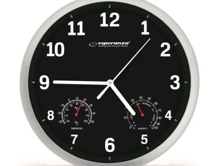 Wall Clock Esperanza EHC016K Black Glass Plastic 25 cm Online Hot Sale